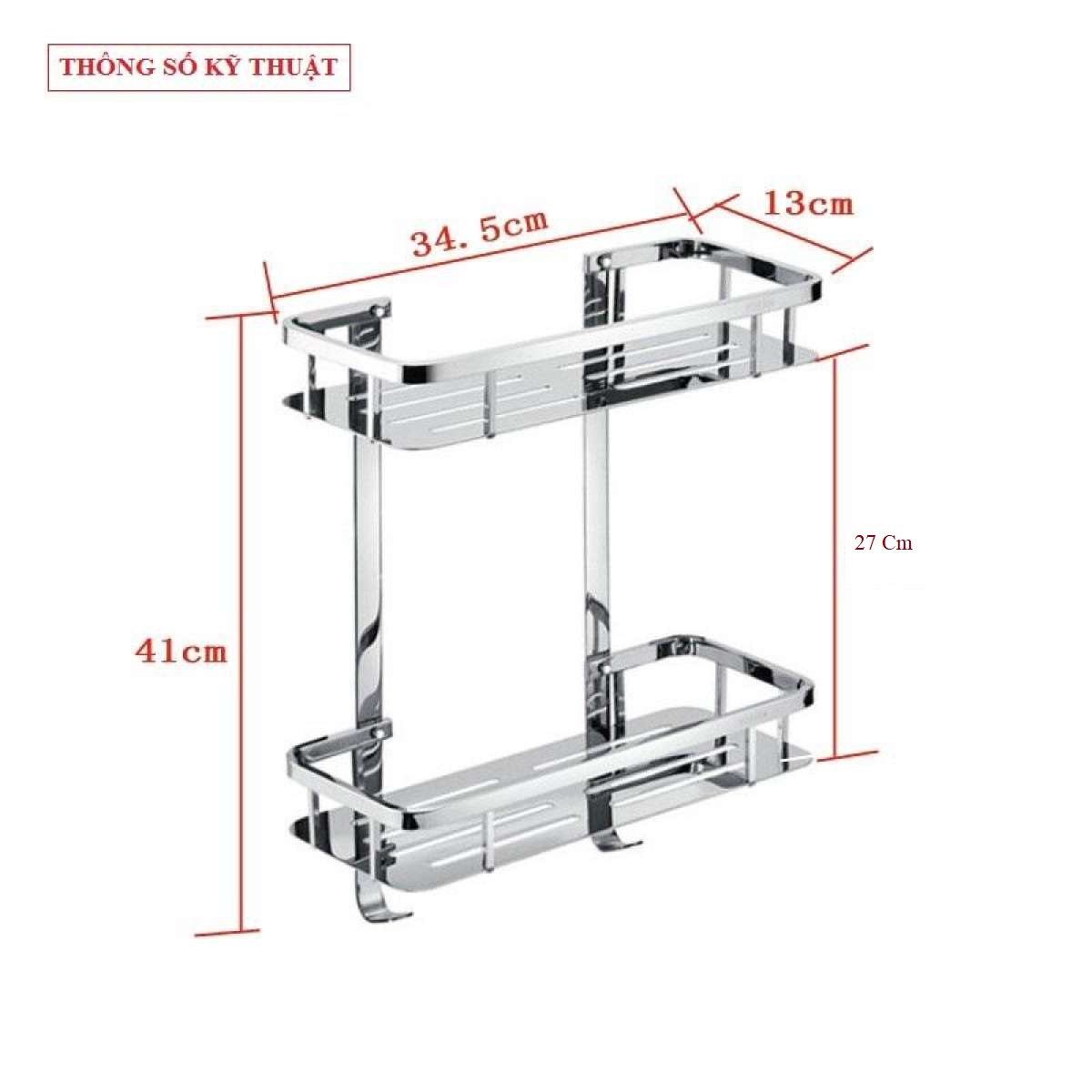 Kệ Nhà Tắm 2 Tầng Chữ Nhật Inox 304