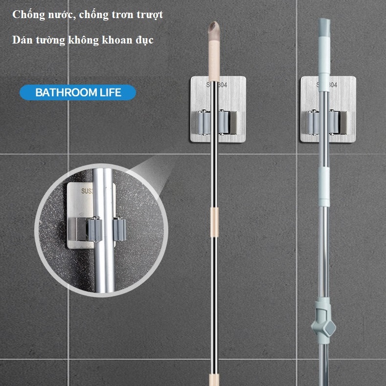 Móc Treo Cây Lau Nhà, Treo Chổi Inox 304 Dán Tường Cao Cấp