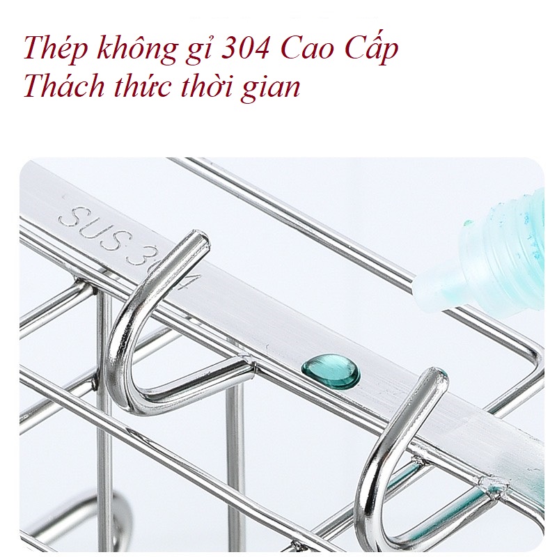 Ống Đựng Đũa Thìa Dĩa 3 Ngăn K9 Inox 304 Cao Cấp (kèm miếng Dán Treo Tường)