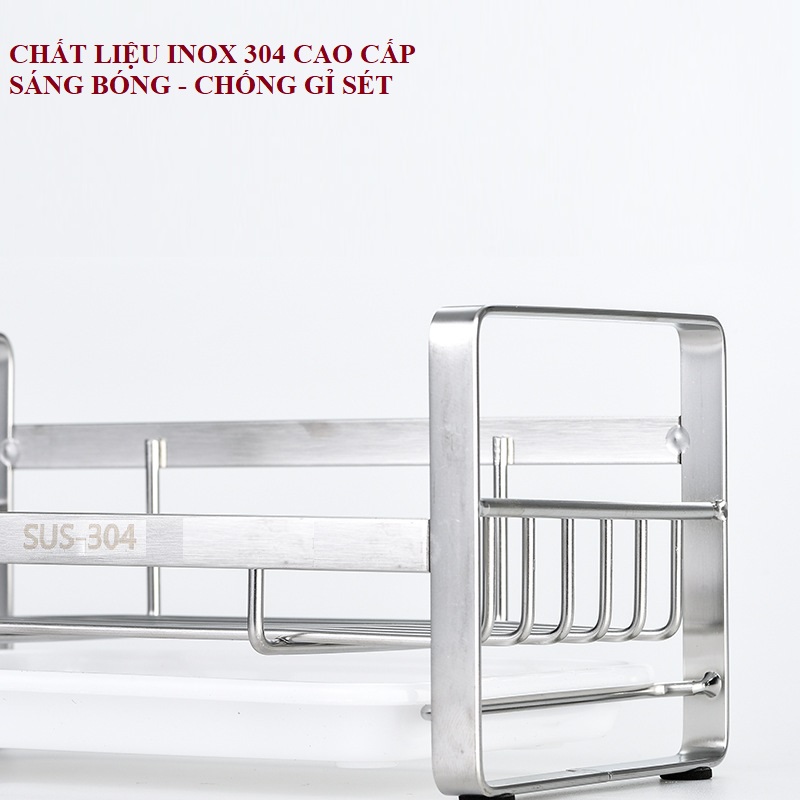 Kệ Để Dụng Cụ Rửa Chén Bát Inox 304 Đặt Bàn Kèm Khay Hứng Nước