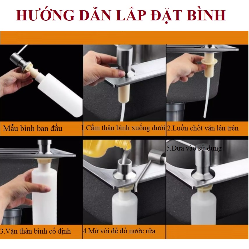 Bình đựng nước rửa chén bát gắn chậu rửa đầu vòi xịt Inox 304 Cao cấp - Dung tích 330ml