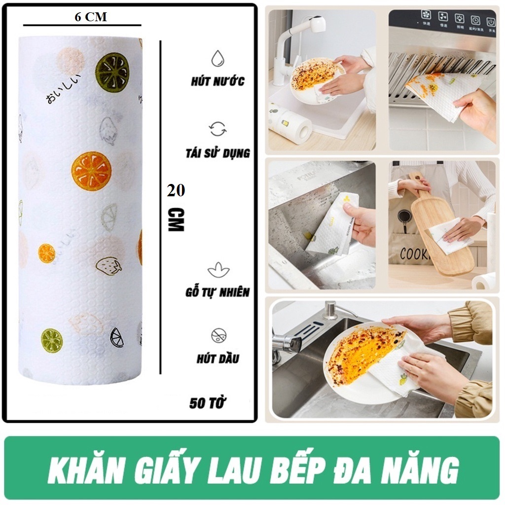 Cuộn giấy lau bếp - Khăn lau đa năng bằng vải không dệt bền dai, sạch dầu mỡ chống thấm tiện dụng (50 tờ/cuộn)