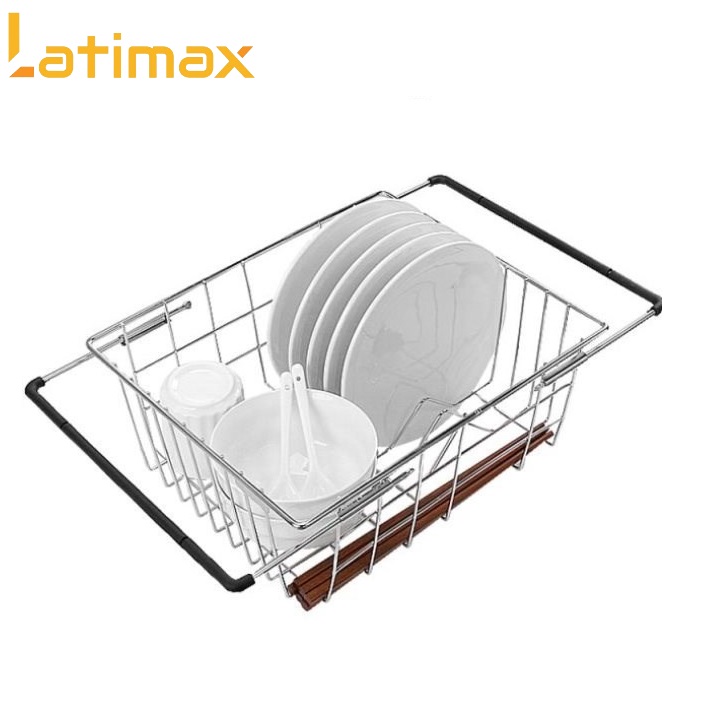 Kệ gác bồn rửa chén đựng Hoa quả, Chén đĩa, Rau củ Latimax Inox 304 Thiết kế thông minh Co dãn từ 32 - 44 cm