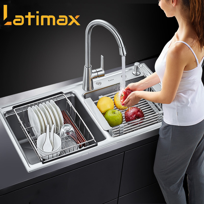 Kệ gác bồn rửa chén đựng Hoa quả, Chén đĩa, Rau củ Latimax Inox 304 Thiết kế thông minh Co dãn từ 32 - 44 cm