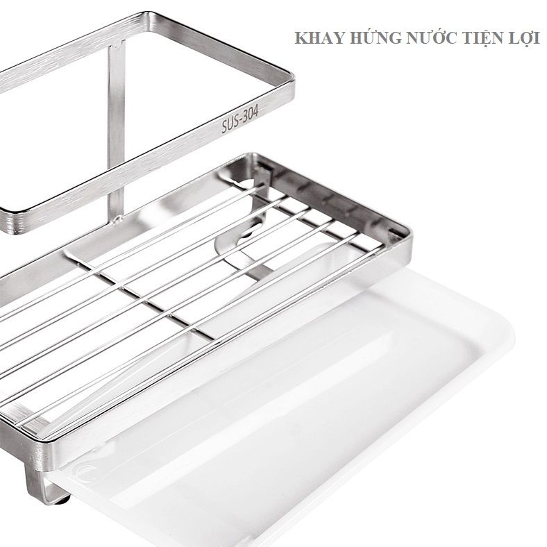 Kệ Để Đồ Rửa Chén 2 Tầng Inox 304 - Khay đựng dụng cụ bếp đa năng tặng Keo Dán Tường siêu Chắc