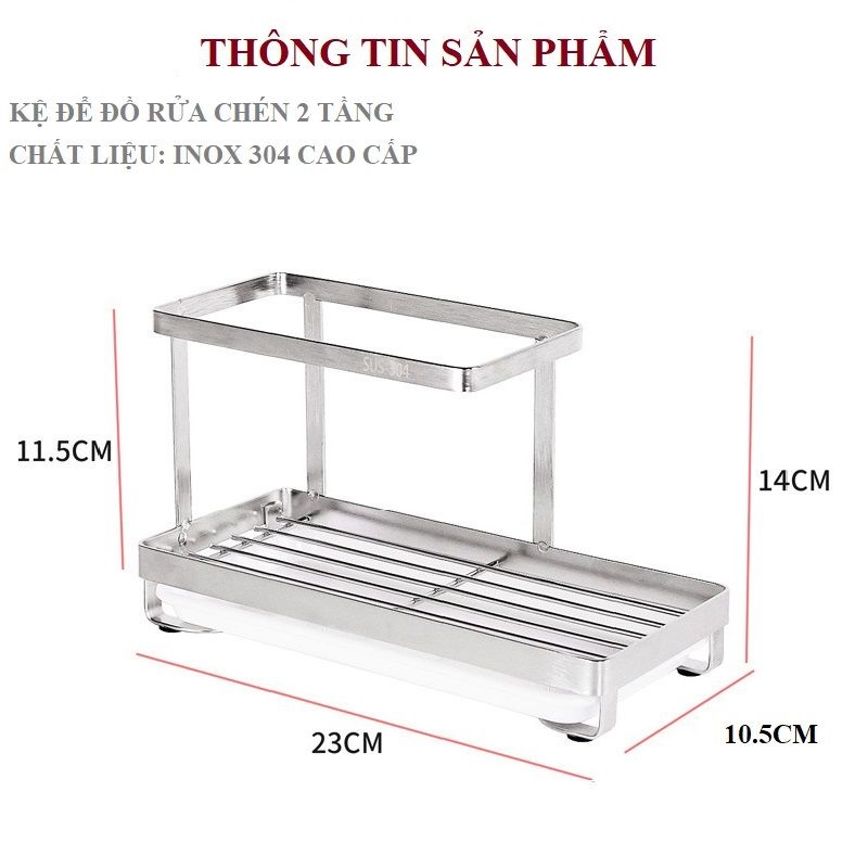 Kệ Để Đồ Rửa Chén 2 Tầng Inox 304 - Khay đựng dụng cụ bếp đa năng tặng Keo Dán Tường siêu Chắc