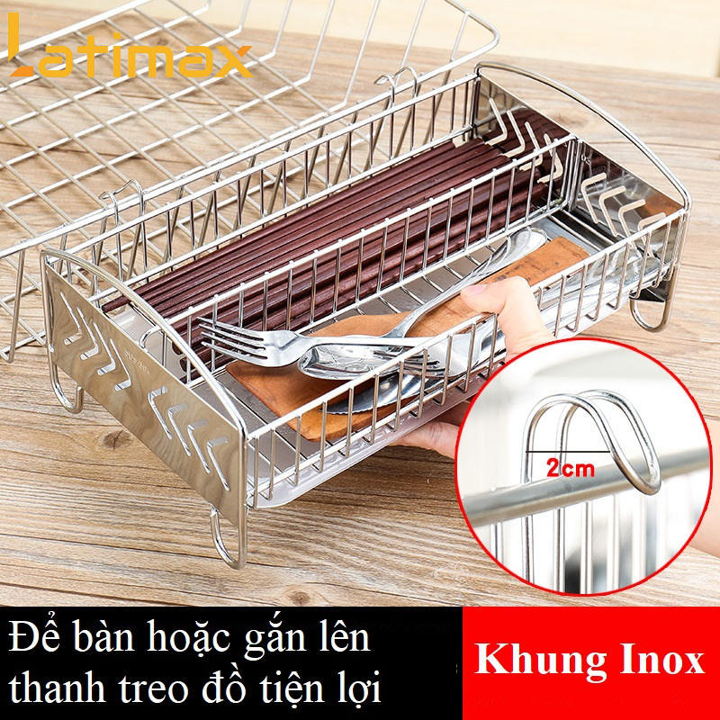 Khay Đựng Đũa Muỗng Thìa Dĩa và Dụng cụ nhà bếp 2 ngăn Inox 304 Cao Cấp