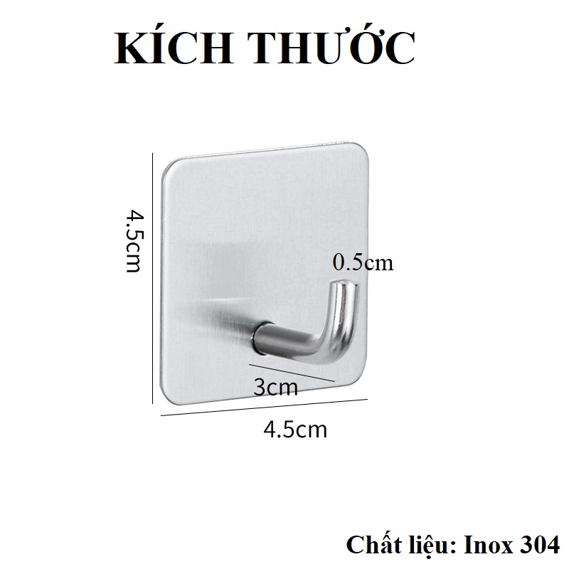 Bộ 4 Móc Dán tường treo đồ Inox 304 Vòi Voi Đế vuông MD07