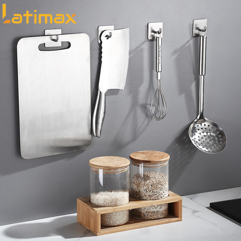 Bộ 4 Móc Dán tường treo đồ Inox 304 Vòi Voi Đế vuông MD07