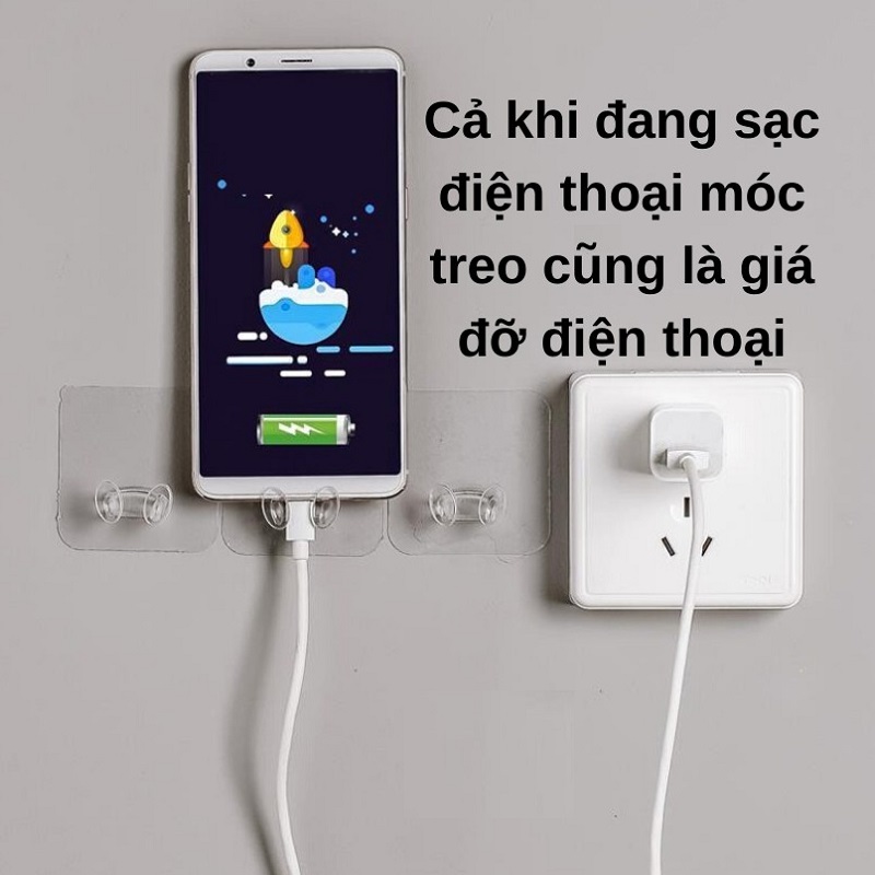 Bộ 10 Móc Dán tường 2 tai Treo dây điện, Phích cắm, Củ sạc Điện thoại