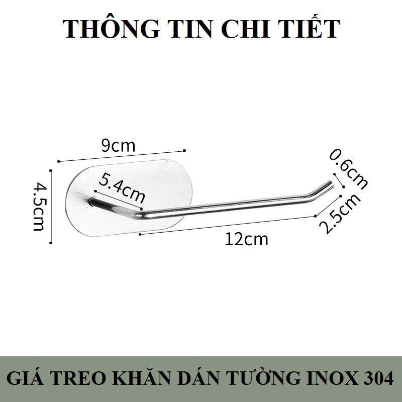 Thanh Treo Khăn Lau Tay - Móc Treo Cuộn Giấy Vệ Sinh Dán Tường kích thước 12 Cm chất liệu Inox 304 Cao Cấp