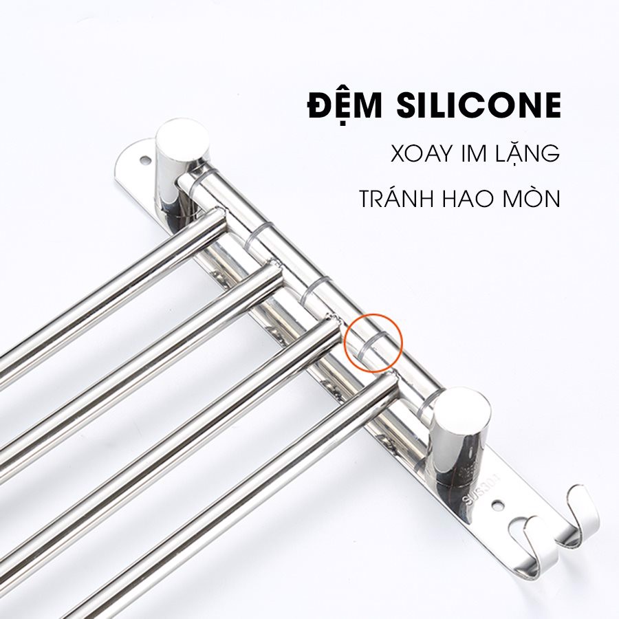 Thanh treo khăn nhà tắm 4 nhánh dán tường VKT4 xoay 180 độ Inox 304