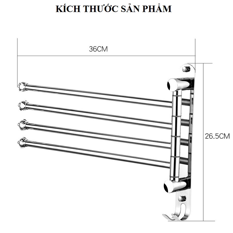 Thanh treo khăn nhà tắm 4 nhánh dán tường VKT4 xoay 180 độ Inox 304