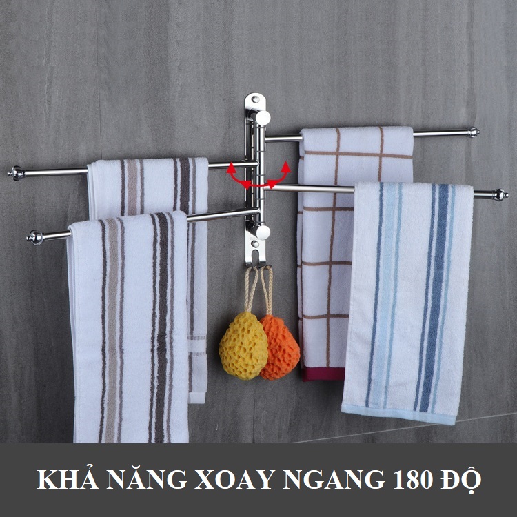 Thanh treo khăn nhà tắm 4 nhánh dán tường VKT4 xoay 180 độ Inox 304