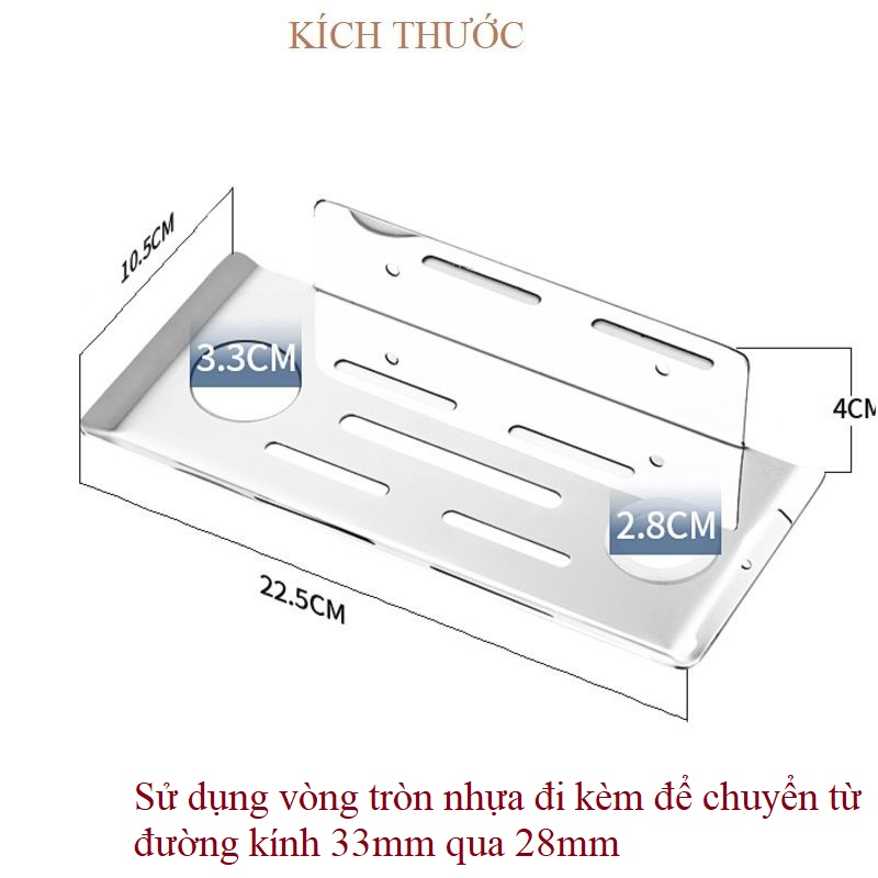 Kệ để xà bông tắm dán tường kèm 2 giá treo chai nước rửa tay, sữa tắm KXB03 Inox 304 cao cấp chống gỉ sét