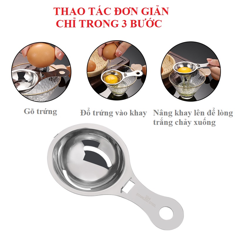 Dụng cụ lọc tách lòng đỏ lòng trắng trứng Inox 304 cao cấp An toàn chống gỉ sét - Có rãnh gõ tách vỏ trứng