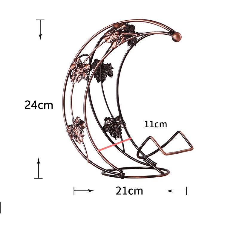 Giá để chai rượu vang hình vầng trăng khuyết màu đồng sang trọng
